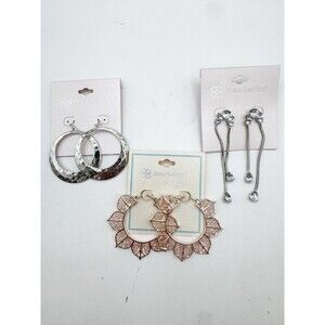 3 Pairs Of Daisy Fuentes Earrings New Dangle Fancy Rhinestone Moroccan Hoops